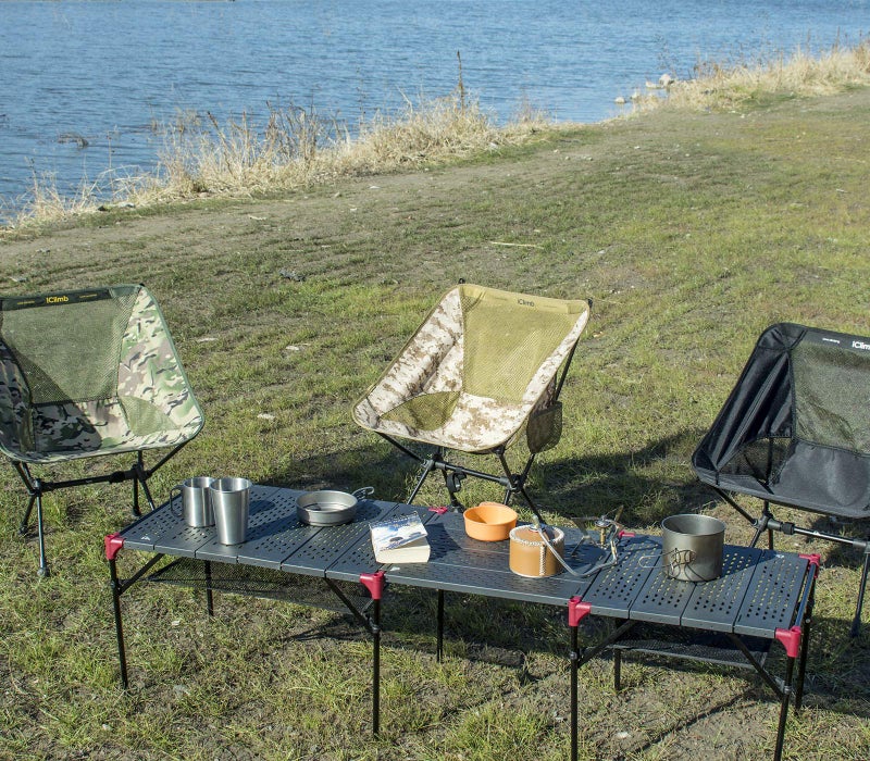 iClimb Extendable Folding Table Large Tabletop Area Ultralight Compact with Hollow Out Tabletop and Carry Bag for Camping Backpacking Beach Concert BBQ Party, Three Size (Black - L) - Image 2